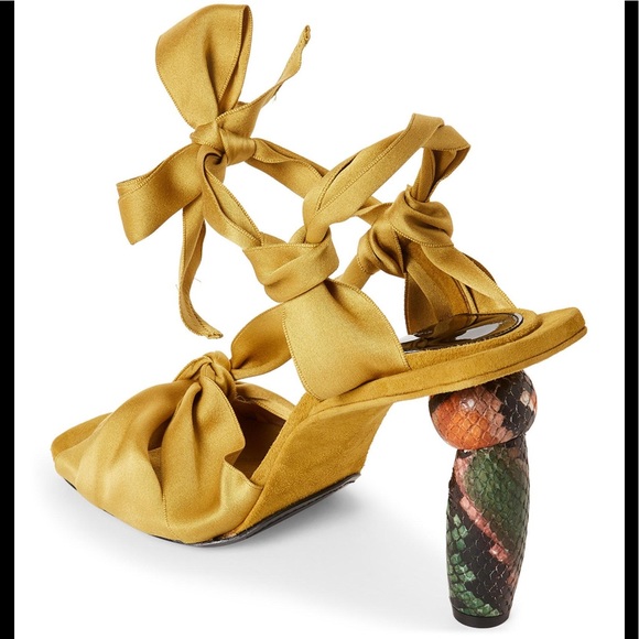 Dries Van Noten Yellow Satin Snake effect Heel - Picture 3 of 8